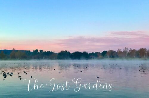 the lost gardens with lake and trees in the background